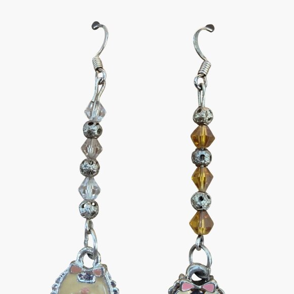 Daisy Purse Drop Earrings Floral Pocketbook Yellow Pink Bohemian Unique - Picture 5 of 5